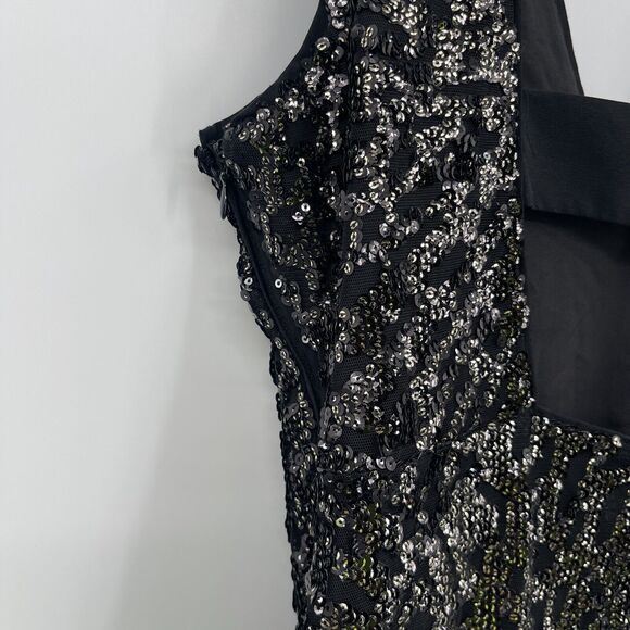1. State Womens Dress Size Medium Black Sleeveless Sequin Cut Out Bodycon Mini - Picture 6 of 11